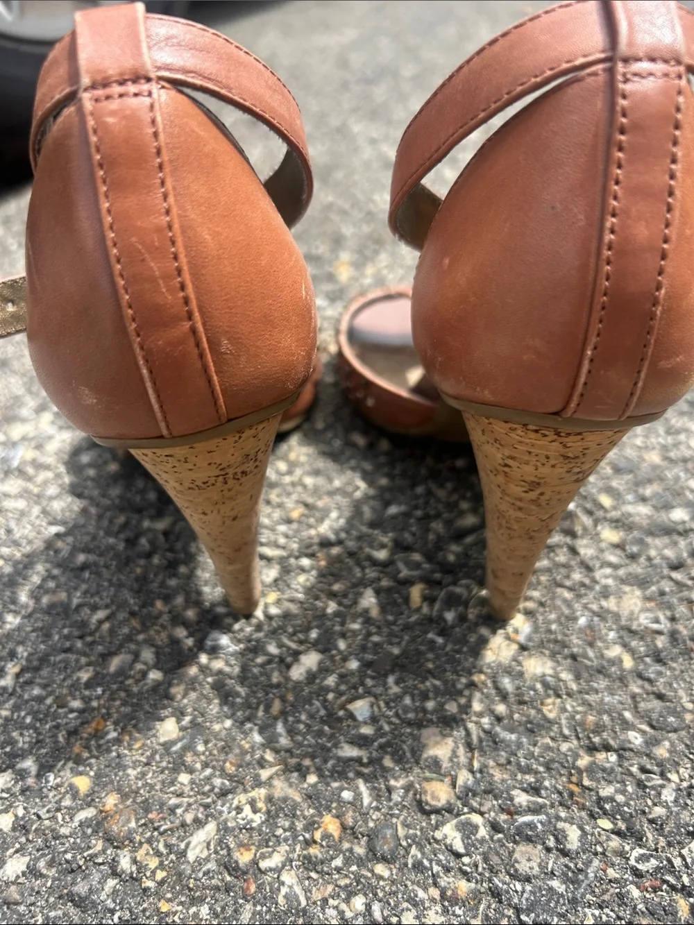 Kenneth Cole Reaction Brown Studded T-Strap Heeled Sandals